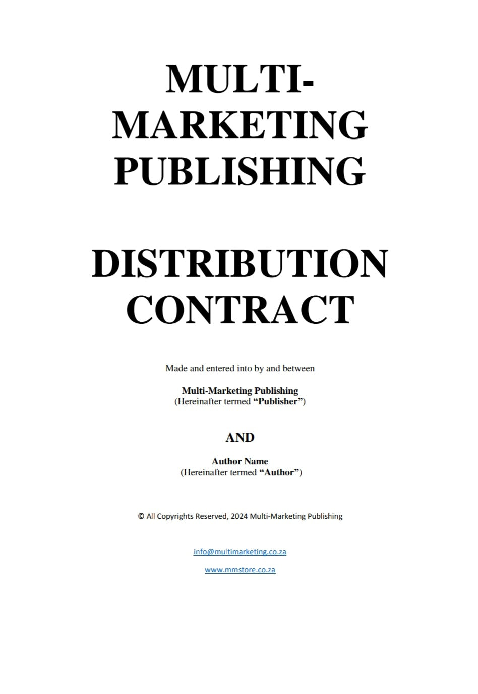 Multi-Marketing Distribution Contract Sample